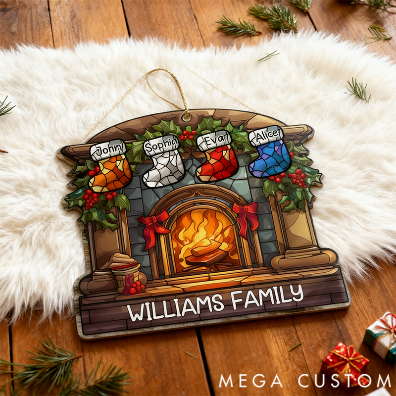 Personalized Christmas Acrylic Ornament Christmas Stocking on Fireplace Family