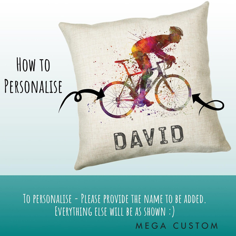 Personalized Cycling Cushion Gift Boys Girls Bedroom Printed Name Design Birthday Pillow Gift Sport Competition Decor