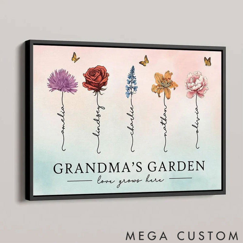 Personalized Grandma's Garden Love Grows Here Beautiful Birth Month Flower Gift For Grandma Mom Personalized Poster 