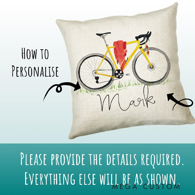 Personalized Cycling Cushion Gift Printed Name Design Throw Pillow Gift for Bike Riding Cyclist