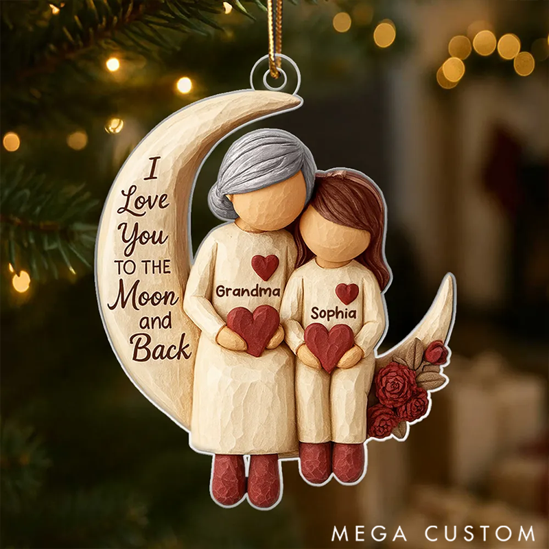 Personalized Family Christmas Grandma Grandkids on Moon  Ornaments Heartfelt Christmas Gift for Grandma, Grandkids