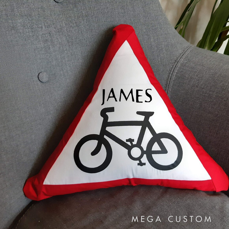 Personalized Cycling Pillow Bicycle Road Sign Cushion Gift for Bicycle Enthusiast