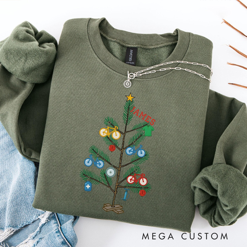 Personalized Bicycle Classic Sweatshirt Cyclist Christmas Shirt Mountain Road Biker Gift for Bike Cycling Lover