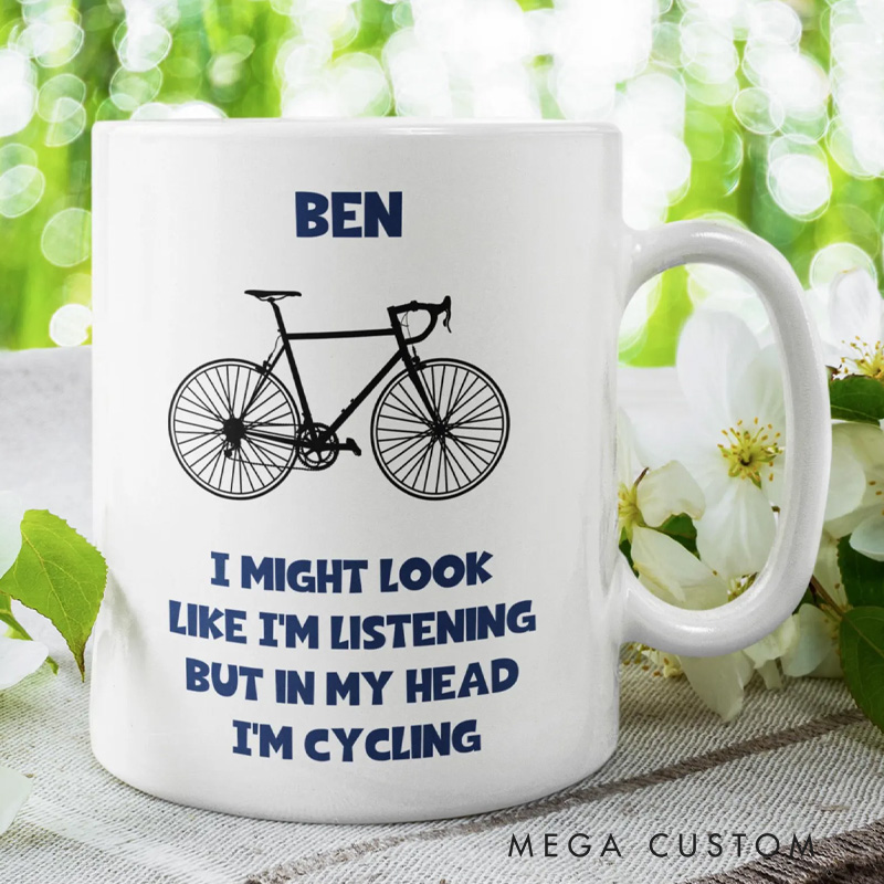Personalized Funny Personalised In My Head Im Cycling Mug Cycling Bike Obsessed