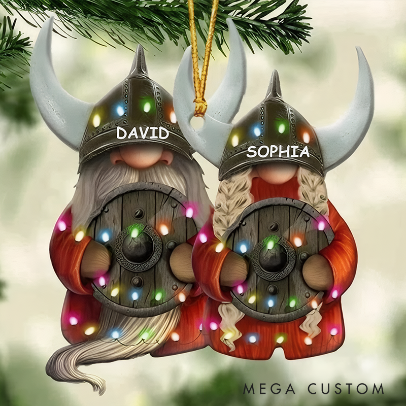 Personalized Viking Couple Christmas Ornament Custom Name Year Nordic Gnome Holiday Keepsake for Husband Wife
