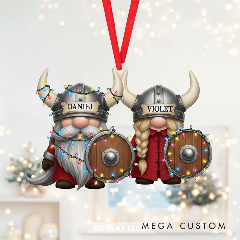 Personalized Viking Couple Christmas Tree Ornament Nordic Gnome Holiday Keepsake for Husband Wife Gift
