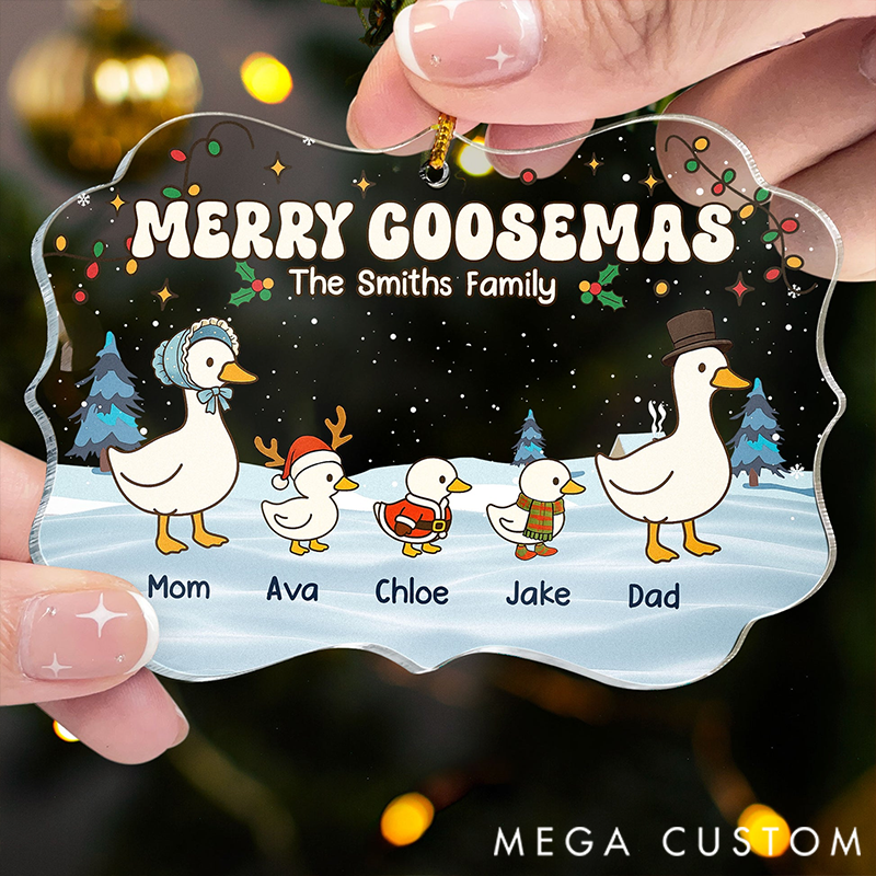 Personalized Christmas Acrylic Ornament Cute Goose Family Theme