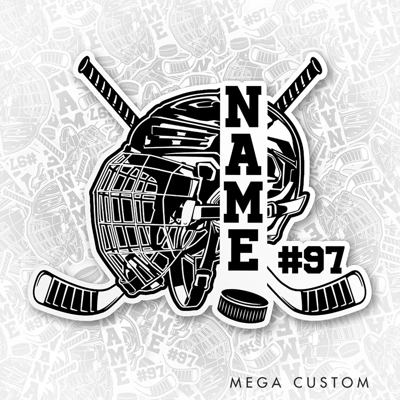 Personalized Hockey Helmet Sticks with Custom Name and Number