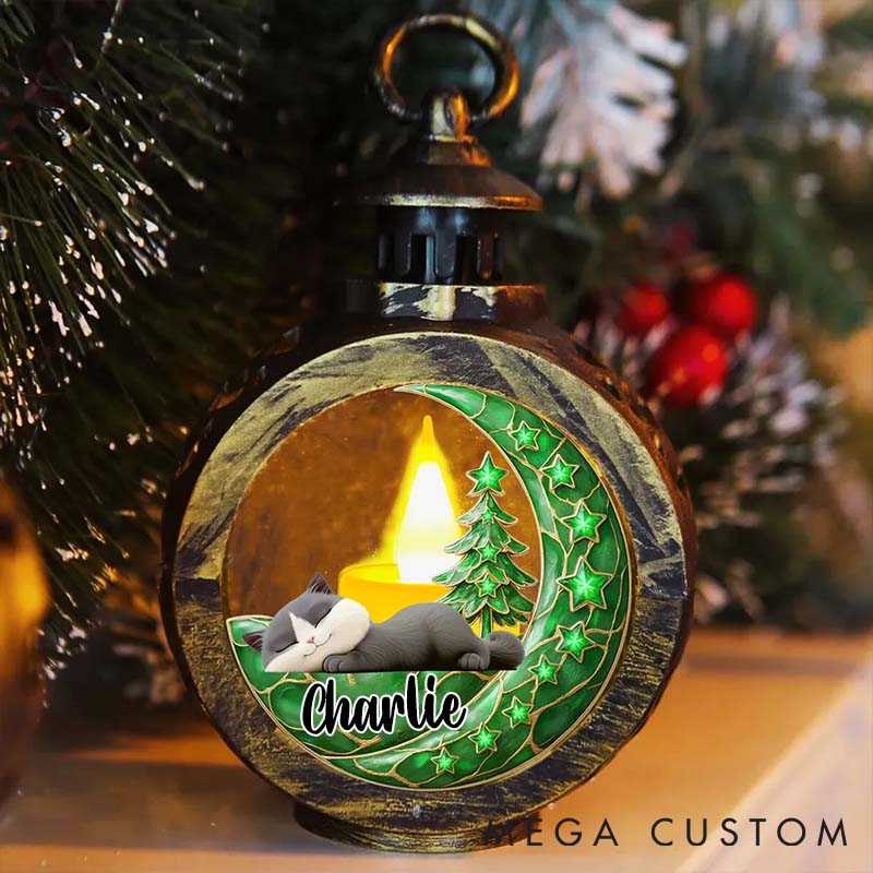 Personalized Cat Lover Beside Pearl of You Christmas Lantern