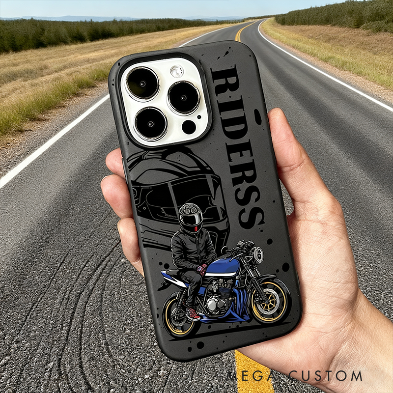 Personalized Biker iPhone Case Custom Text Motorcycle Riders Helmet Phone Cover Gift for Motorcyclists and Motorsports Lovers