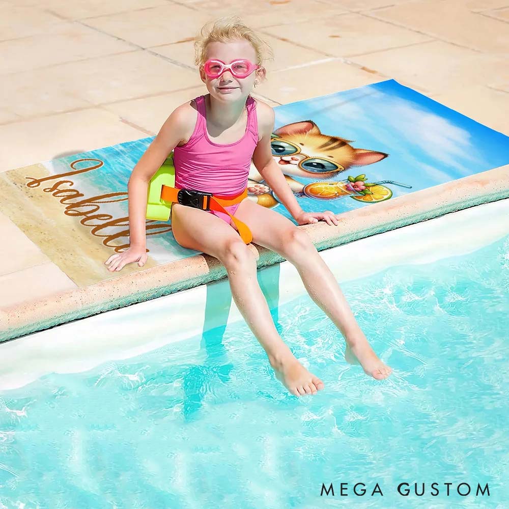 Personalized Pet Lover Cute Cat Animals Beach Towel