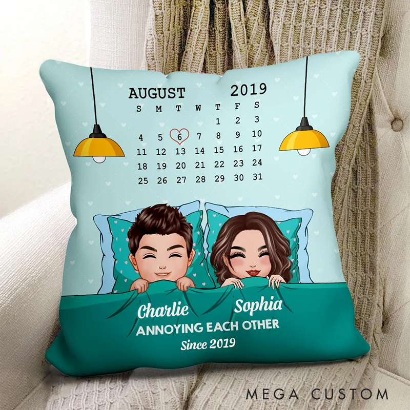 Personalized Sleeping Couple Annoying Each Other Since Pillow Customizable Pillow Romantic Anniversaries Gift for Home Décor