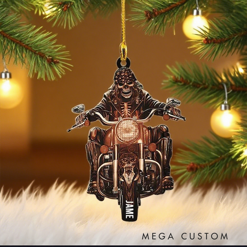 Personalized Skull Motorcycle Ornament Custom Name Biker Christmas Decoration Gift for Riders and Motorsports Lovers