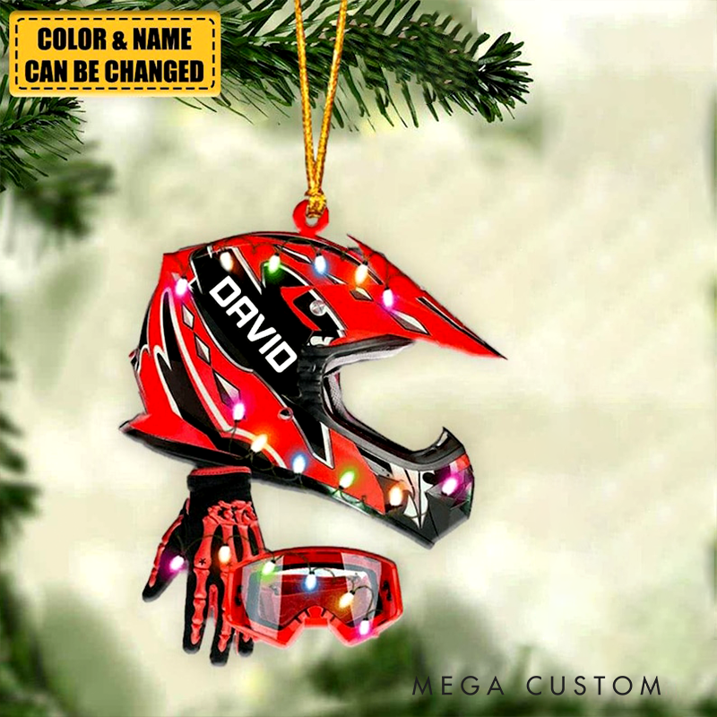 Personalized Dirt Bike Helmet Ornament Custom Name and Color Motocross Christmas Decoration Gift for Motorcycle and Racing Lovers