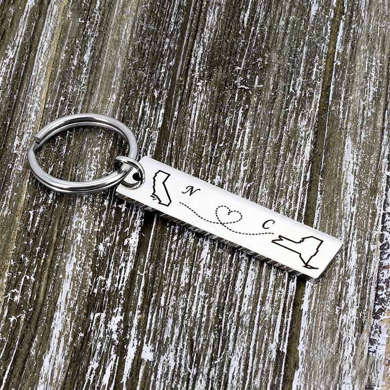 Personalized Couple Long Distance Keychain for Boyfriend Girlfriend Custom Long Distance Keychain Anniversary Valentine's Gift for Couple