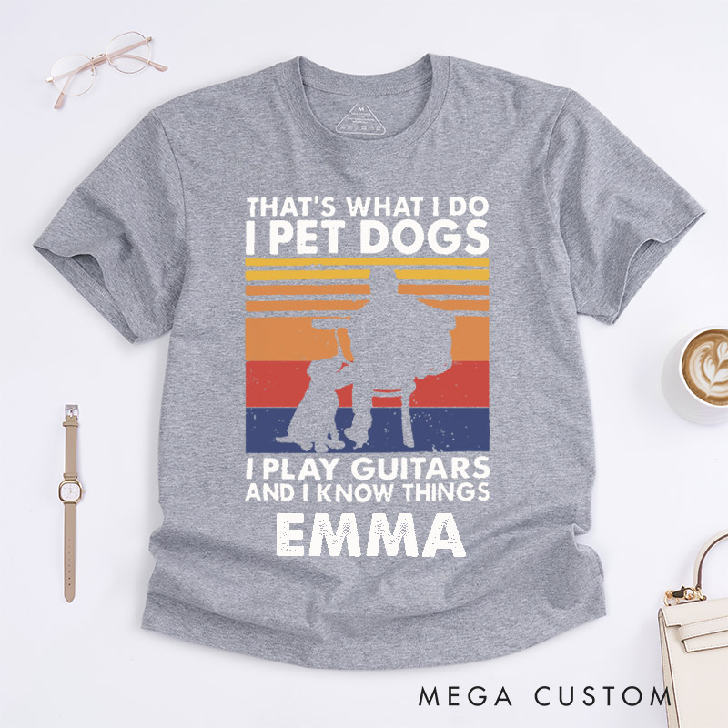 Personalized Guitar Player Dog Lover Classic T-Shirts Custom Name Musician Gift for Men Women Pet Owner Birthday Present Music Tee for Dog Dad Mom