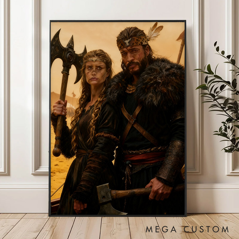 Personalized Custom Viking Couple Portrait Wall Art to Nordic Style Artwork Unique Gift or Home Décor
