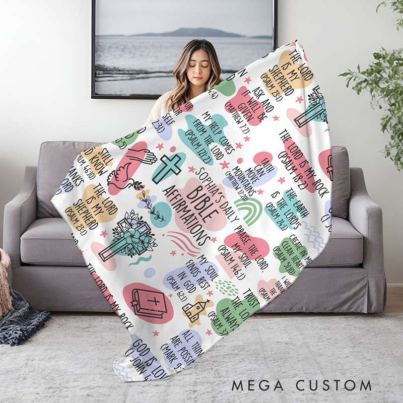 Personalized Daily Bible Affirmation Soft Throw Blanket with Name Home Decor Religious Gift Faith Gift for Christians