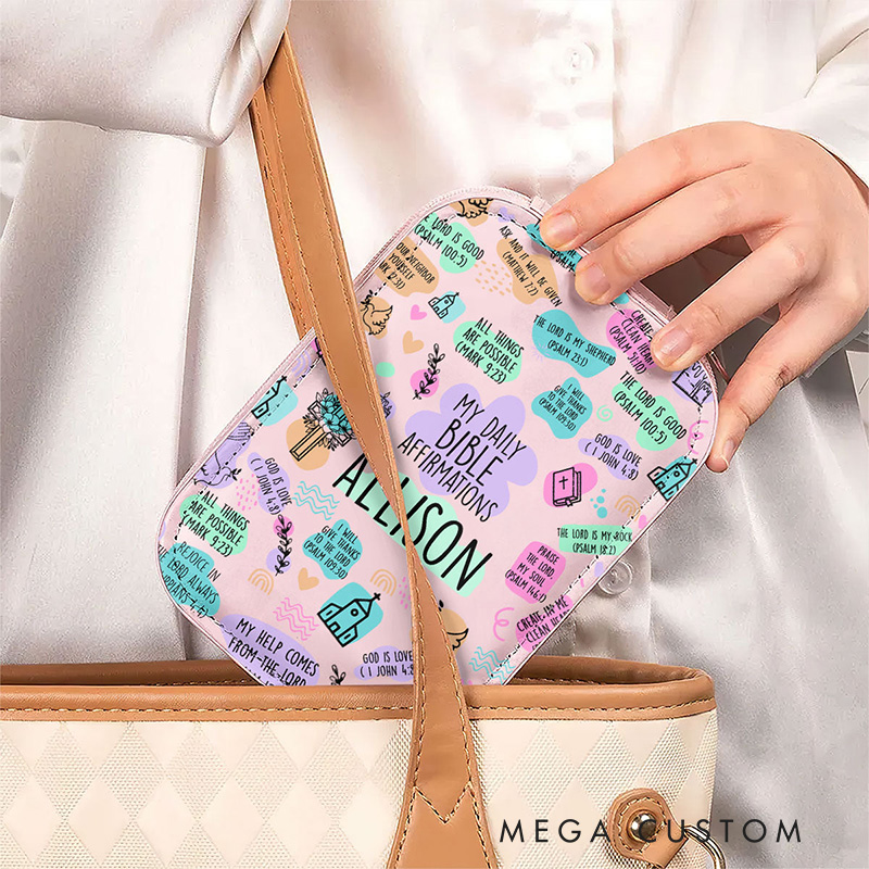 Personalized Daily Bible Affirmation Custom Name Leather Jewelry Box with LED Makeup Mirror Religious Gift for Women