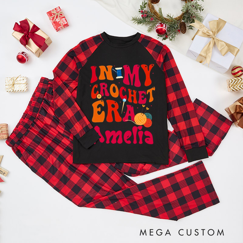 Personalized Knitting Christmas Pajama Sets Funny Christmas Pajama Sets In My Crochet Era Gift for Knitting Lovers