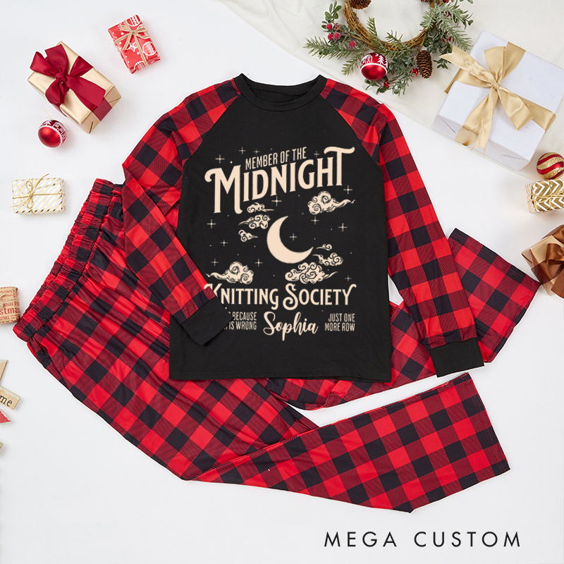 Personalized Knitting Christmas Pajama Sets Funny Christmas Pajama Sets Midnight Knitting Society Gift for Knitting Lovers