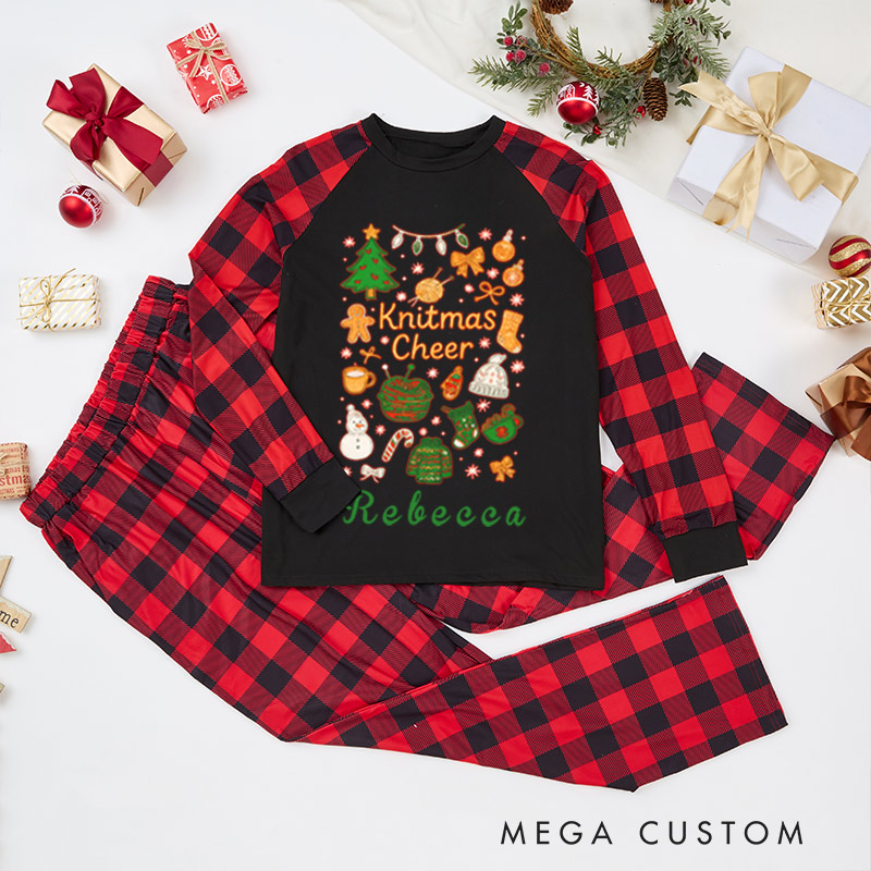 Personalized Knitting Christmas Pajama Sets Funny Christmas Pajama Sets Midnight Knitting Society Gift for Knitting Lovers