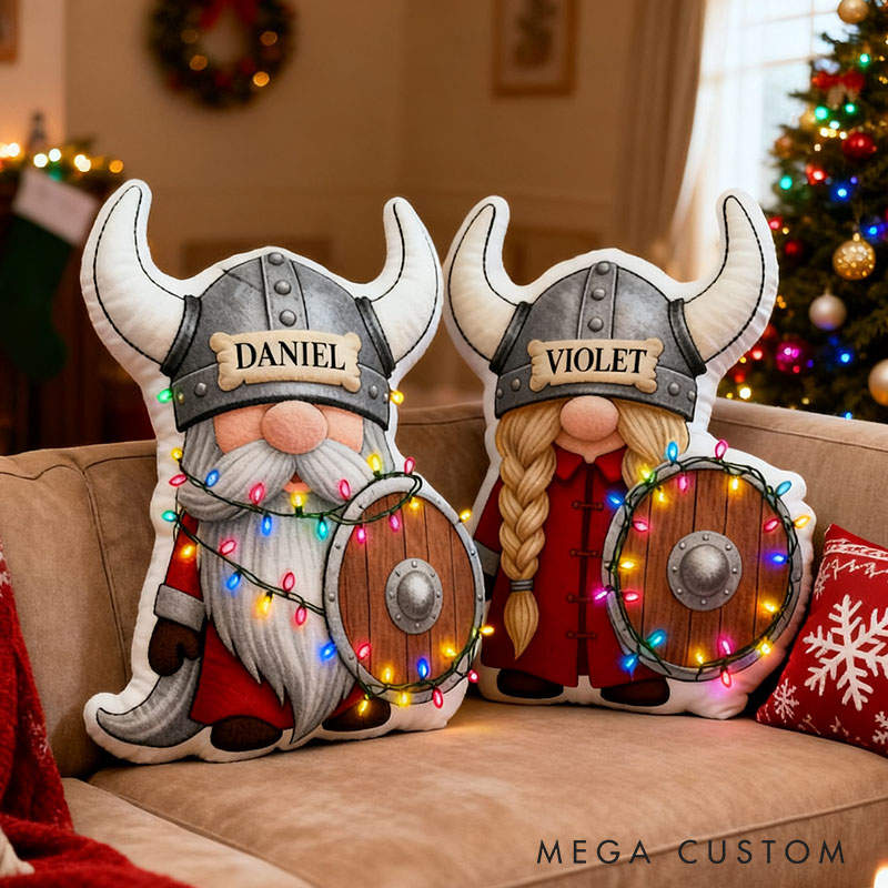 Personalized Couple Viking Gnome Christmas Pillow Custom Newlyweds Doll Cushion First Christmas Gift for Husband Wife Boyfriend Girlfriend