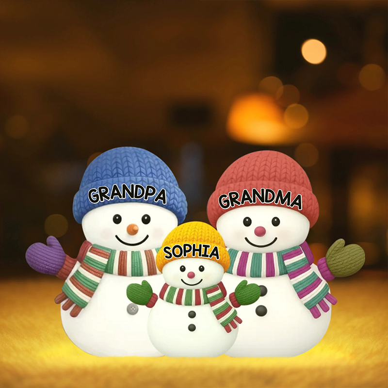 Personalized Snowman Shaped Light Box a Snowman Family Full of Joy