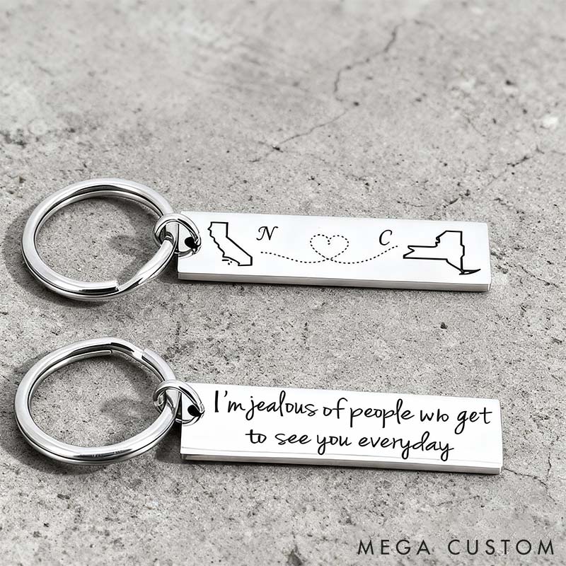 Personalized Couple Long Distance Keychain for Boyfriend Girlfriend Custom Long Distance Keychain Anniversary Valentine's Gift for Couple
