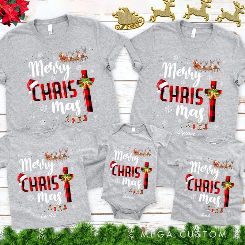 Personalized Merry Christmas Family Matching Cotton T-Shirts with Name Christian Gift Christmas Gift for Family