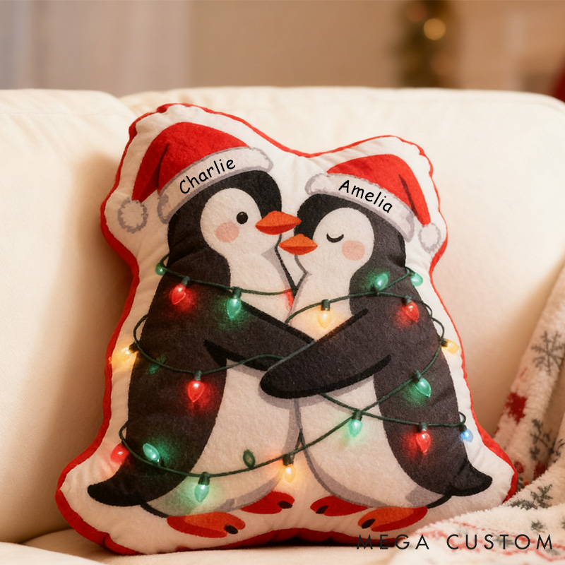 Personalized Couple Christmas Penguin Pillow Custom Christmas Decor Pillow Penguin Pillow for Couple Xmas Gift Decor for Husband Wife