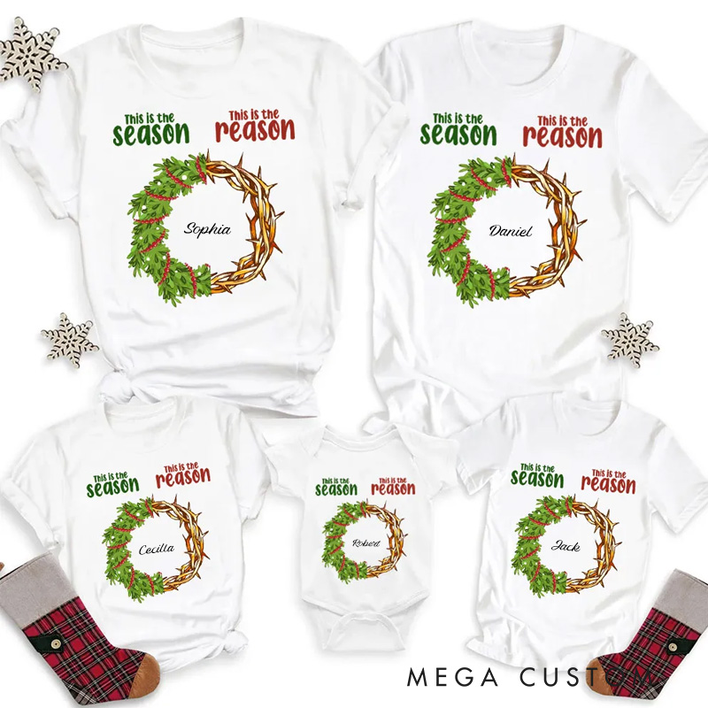 Personalized this is the reason season Family Matching Cotton T-Shirts with Name Christian Gift Christmas Gift for Family