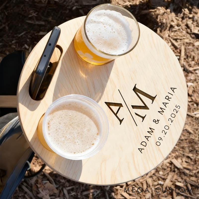 Personalized Couple Wooden Beer Table Custom Newlyweds Folding Concert Cocktail Table Anniversary Gift for Husband Wife Beach Beer Accessories