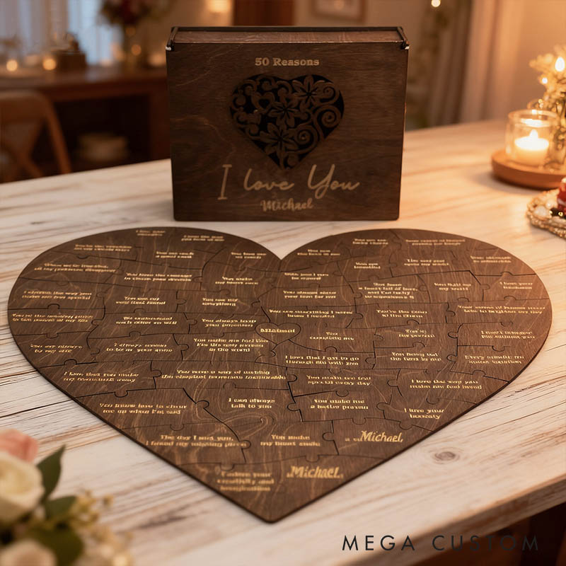 Personalized Couple Wooden Heart Puzzle Reasons Why I Love You Box Custom Anniversary Gift for Husband Wife Boyfriend Girlfriend Bride Groom