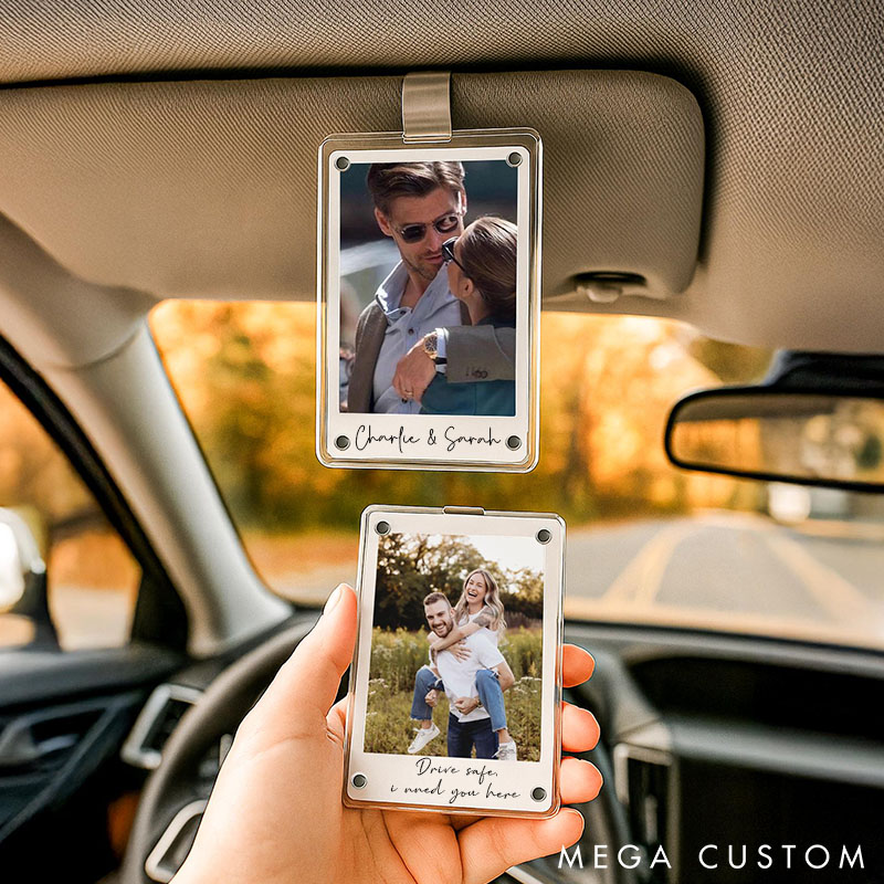 Personalized Photo Car Visor Clip Custom Gift for Him Anniversary Romantic Drive Safe Gift Unique Couples Keepsake Car Photo Frame