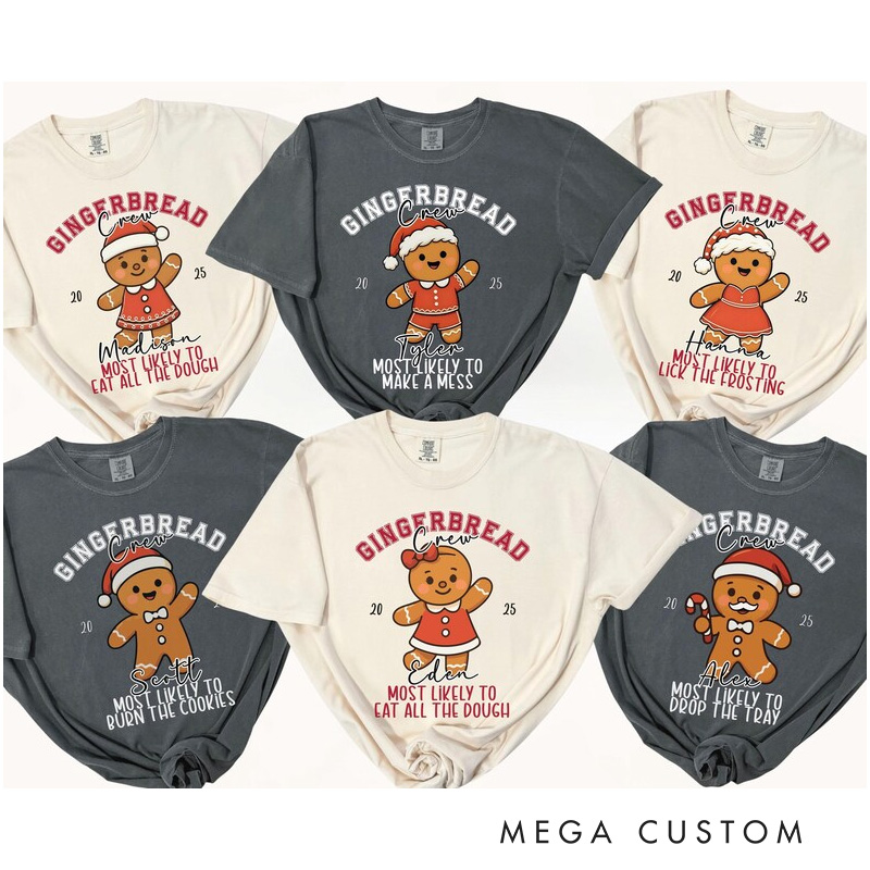 Personalized Cookie Crew Christmas Shirt Christmas Baking Tee Gingerbread Baking Shirt with Name Matching Family Holiday Pajamas