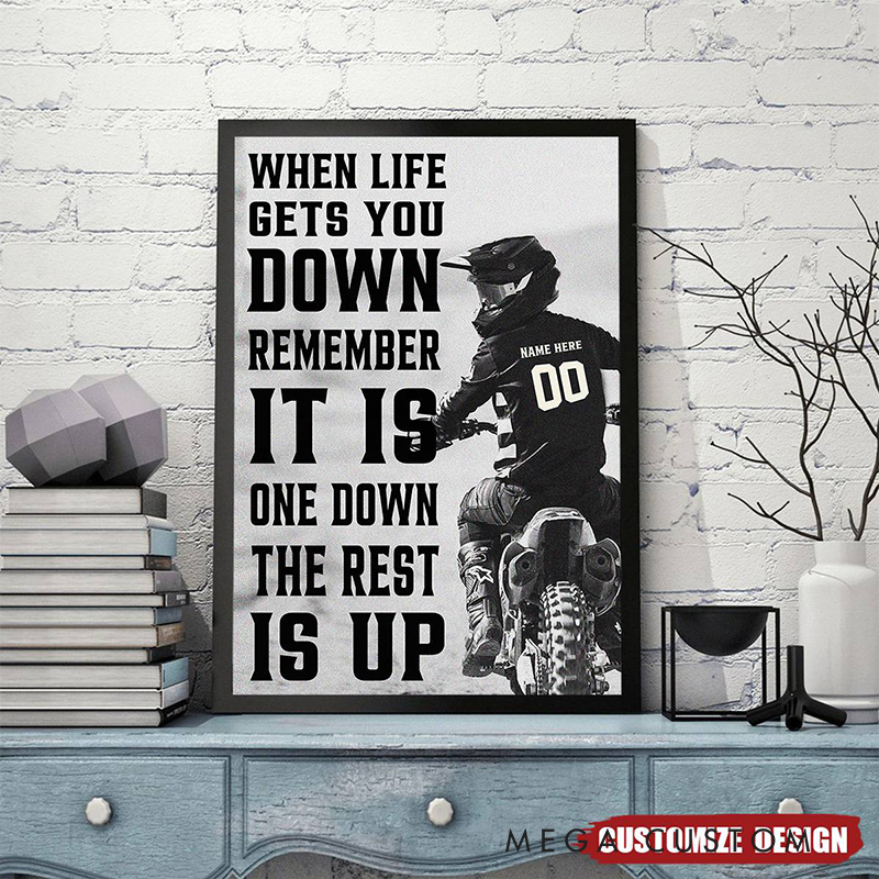 Personalized Motocross Poster Custom Rider Name and Number One Down The Rest is Up Motorcycle Inspirational Wall Art