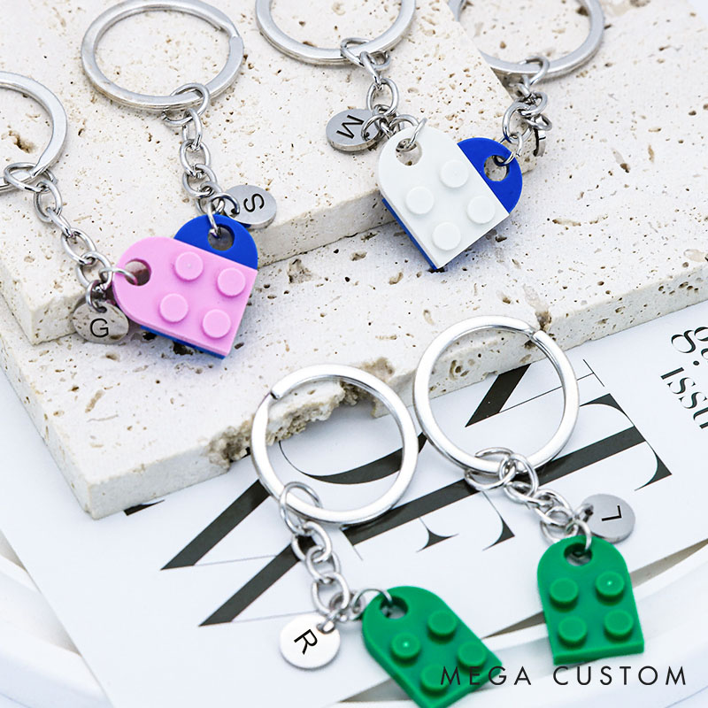 Personalized Couple Initials Heart Keychain Set Anniversary Initials Matching Keychains Valentine's Day Gift for Husband Wife Boyfriend Girlfriend