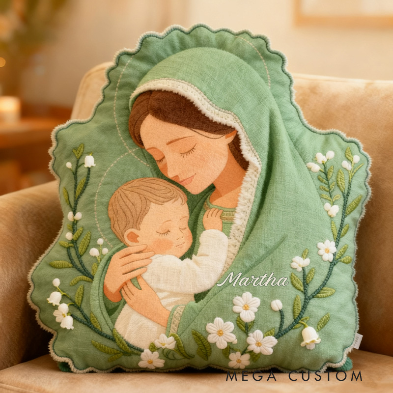Personalized Vergin Mary Jesus Pillow with Custom Name Home Decor Religious Gift Catholic for Women