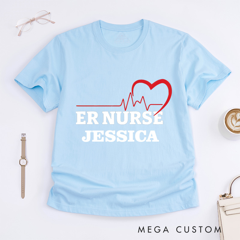 Personalized Nurse T-Shirts ER Nurse Heartbeat Fashion Design T-Shirts