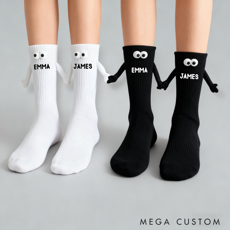 Personalized Couple Cute 3D Pop-out Eyes Socks Funny Magnetic Holding Hands Couple Socks for Lover