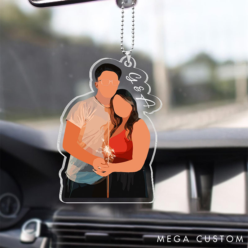 Personalized Couple Photo Faceless Portrait Car Ornament Newlyweds Christmas Ornament from Your Own Picture Valentine's Day Anniversary Christmas Gift