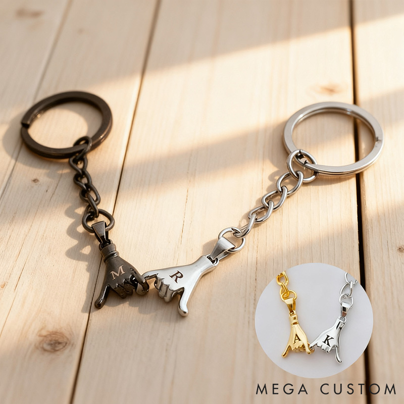 Personalized Couple Set of 2 Pinky Promise Matching Keychain Custom Newlyweds Initials Keychain Valentine's Day Anniversary Christmas Gift for Him Her