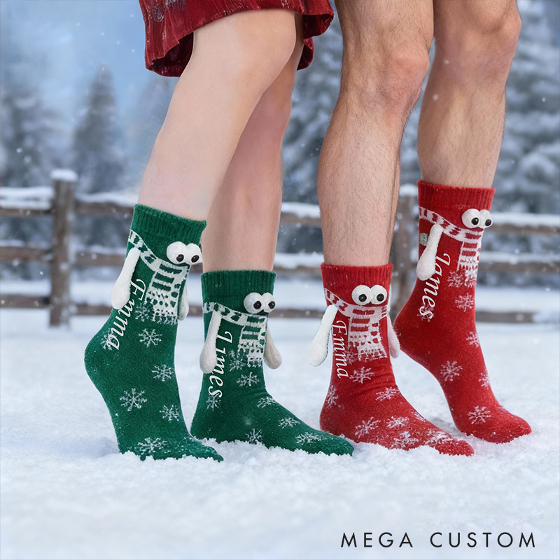 Personalized Couple Christmas Cute 3D Pop-out Eyes Socks Funny Magnetic Holding Hands Couple Socks Unique Gift Idea for couple