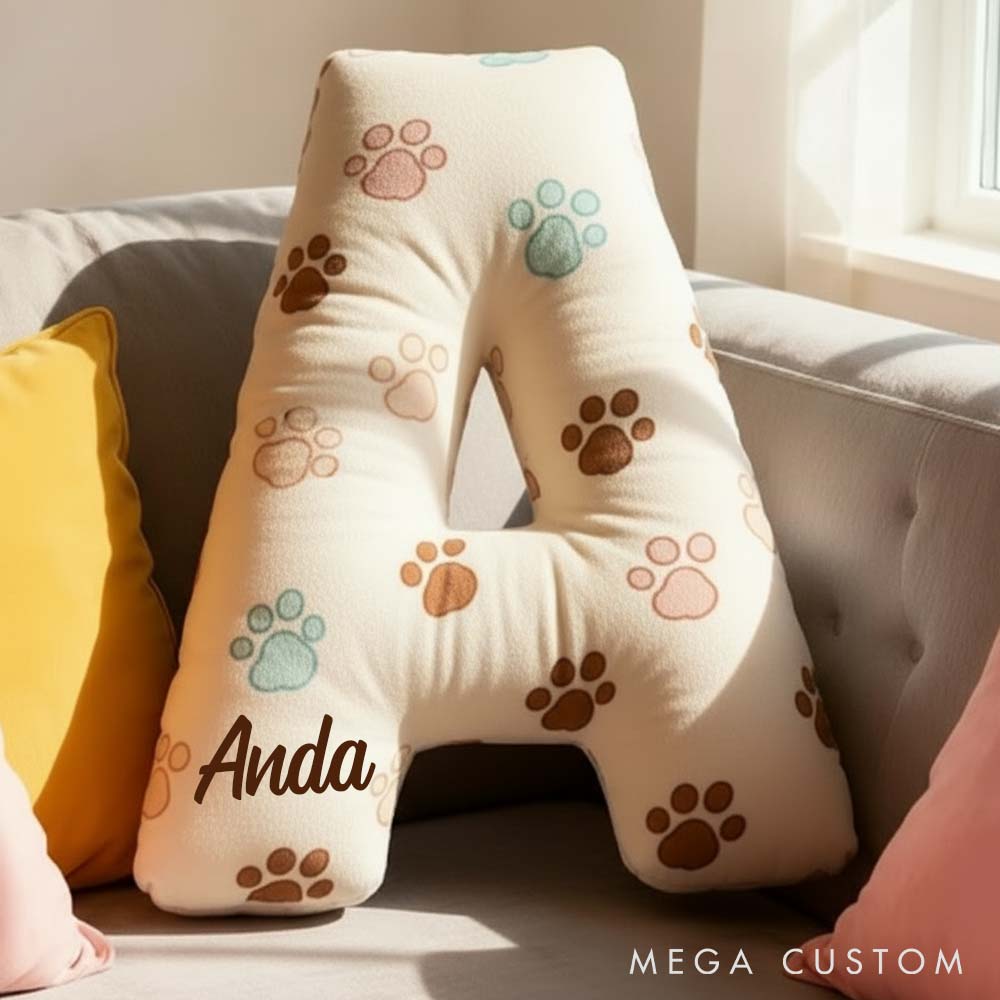 Personalized Pet Lover Letter Paws Pillow with Custom Name Design