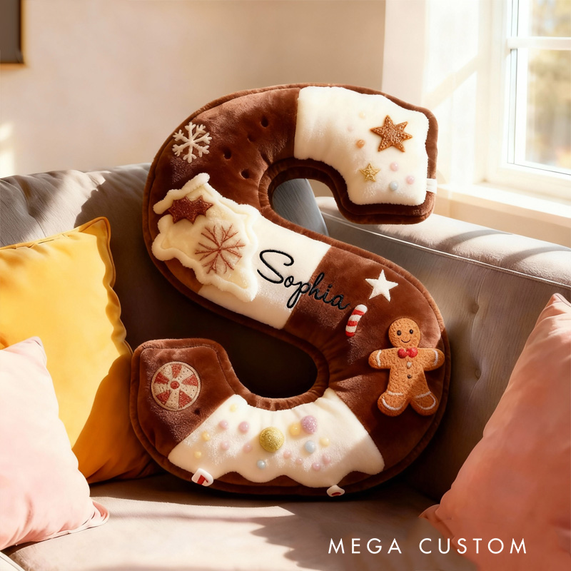 Personalized Baked Cookie Letter Pillow Kids Throw Pillow with Custom Name for Kids Christmas Cookie Baker Christmas Gift Baking Lover