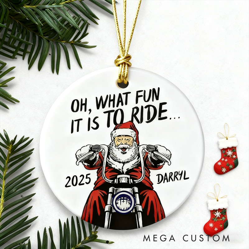 Personalized Motorcycle Santa Ceramic Christmas Ornament Custom Name and Year Holiday Decoration Gift for Motorcycle Lovers