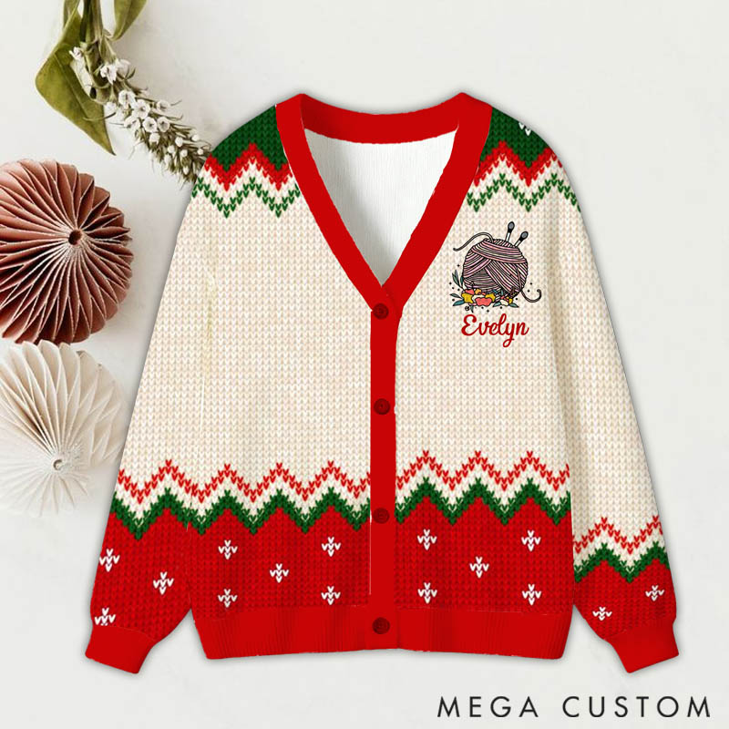 Personalized Custom Knitting Cardigan Sweater Christmas Knitting Lovers Custom Name Gift for Her