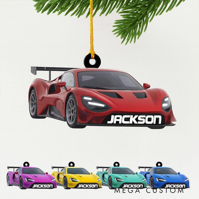 Personalized Race Car Christmas Ornament Custom Name and Color Acrylic Decoration Gift for Racing Lovers