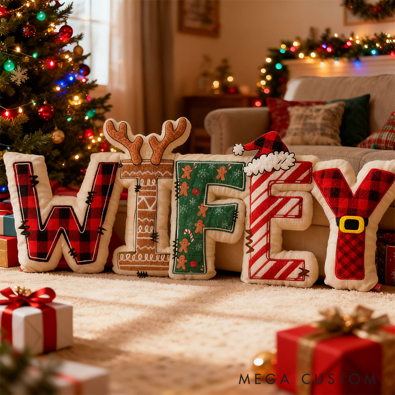 Personalized Couple Christmas Hubby and Wifey Pillow Custom Newlyweds Cushion First Christmas Pillow for Husband Wife